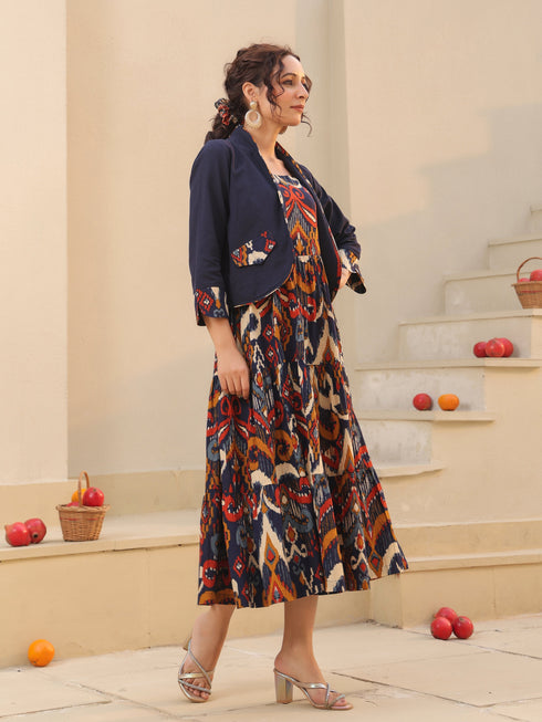 Women Ethnic Motifs Printed Pure Cotton Fit & Flare Midi Dress