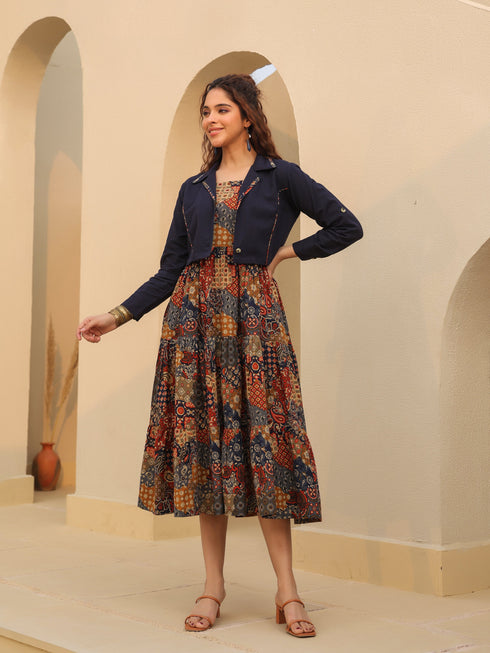 Ethnic Motifs Printed Fit & Flare Midi Dress