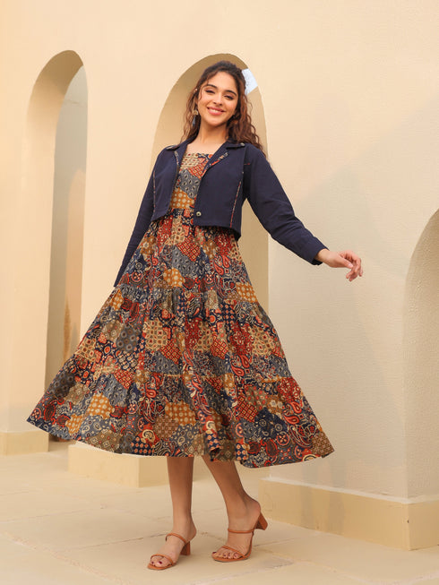 Ethnic Motifs Printed Fit & Flare Midi Dress