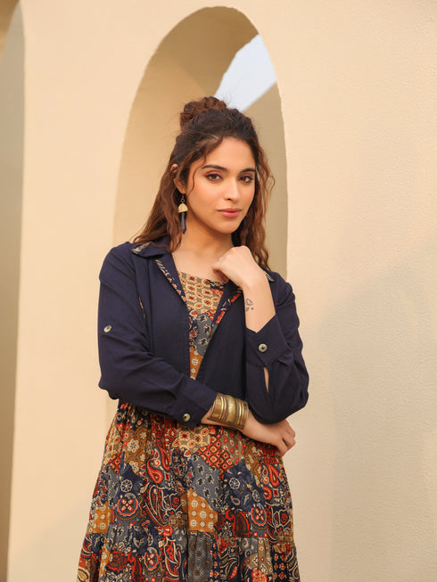 Ethnic Motifs Printed Fit & Flare Midi Dress