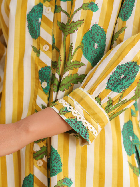 Printed Pure Cotton Shirt Collar Neck Shirt & Trouser Co-Ords