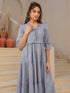 V-Neck Bell Sleeves Pure Cotton Tiered Fit & Flare Midi Dress
