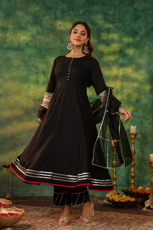 Women Regular Gotta Patti Anarkali Kurta With Trousers & Dupatta