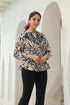 Print Mandarin Collar Puff Sleeve Cotton Shirt Style Top