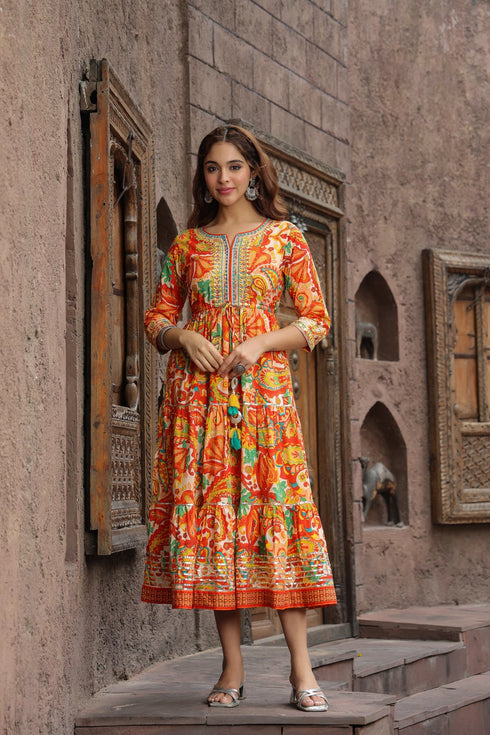 Ethnic Motifs Printed Pure Cotton Anarkali Ethnic Dress