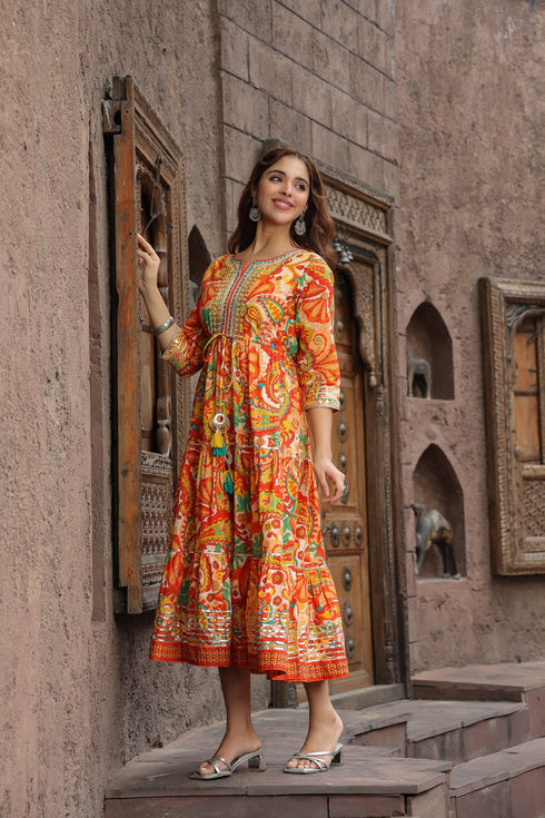 Ethnic Motifs Printed Pure Cotton Anarkali Ethnic Dress