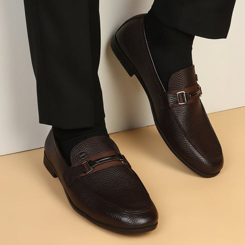 Men's Slip-Ons Textured Leather Loafers with Webbed Strap