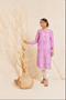 Fizaa Chikankari Long Kurta Notch Neck in Chanderi Silk for Women - Purple