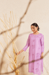 Fizaa Chikankari Long Kurta Notch Neck in Chanderi Silk for Women - Purple