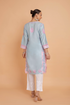 Saba Chikankari kurta in Chanderi Silk - Turquoise Blue With Pink
