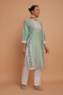 Saba Chikankari kurta in Chanderi Silk - Sea Green With Pink