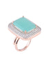 RoseGold Plated Turquoise Blue StoneStudded Adjustable Finger Ring