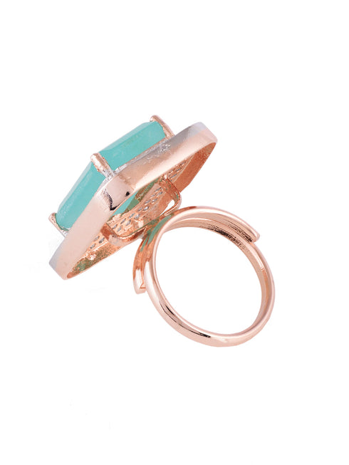 RoseGold Plated Turquoise Blue StoneStudded Adjustable Finger Ring