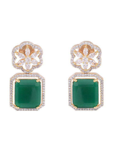 Gold Plated Green Square Drop Earrings