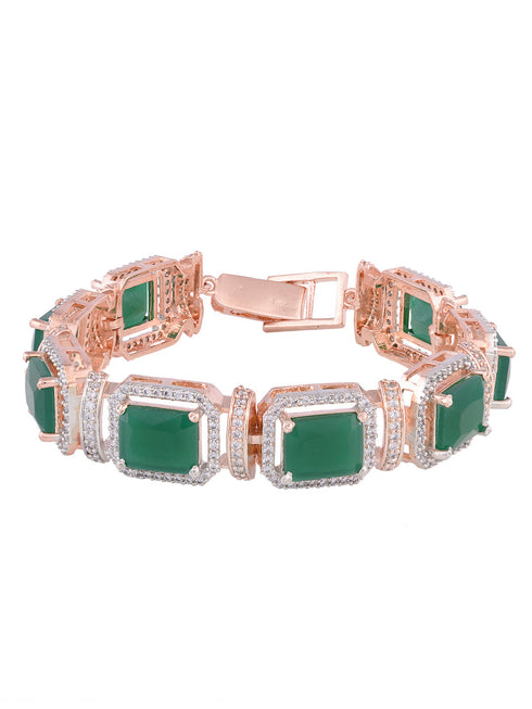Women Rose Gold & Green Brass AD Handcrafted Rose GoldPlated Link Bracelet