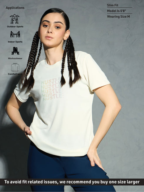 Women Printed Slim Fit Round Neck T-shirt with TECHNOCOOL+