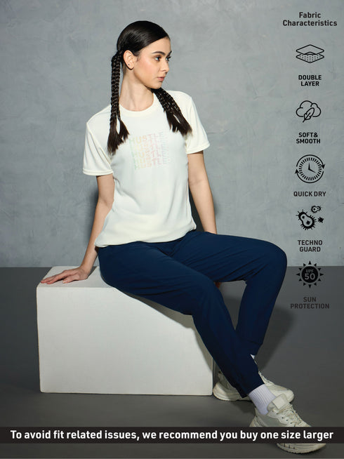 Women Printed Slim Fit Round Neck T-shirt with TECHNOCOOL+
