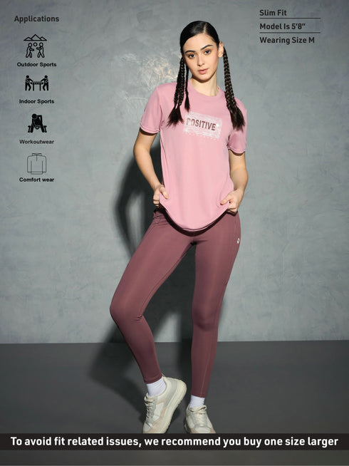 Women Printed Slim Fit Round Neck T-shirt with TECHNOCOOL+