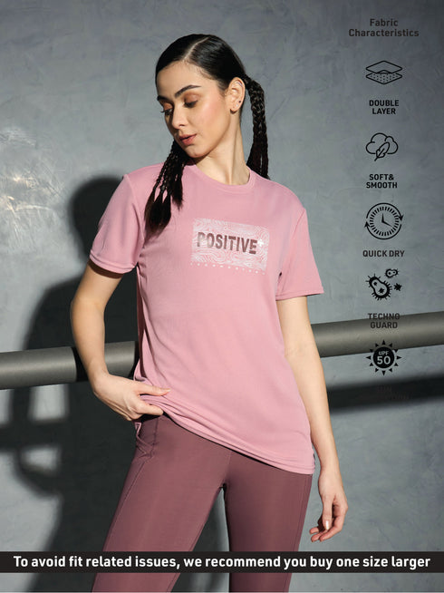 Women Printed Slim Fit Round Neck T-shirt with TECHNOCOOL+