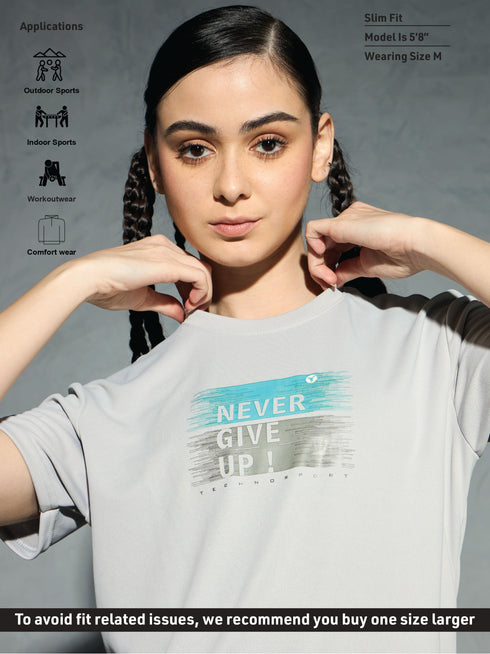 Women Printed Slim Fit Round Neck T-shirt with TECHNOCOOL+