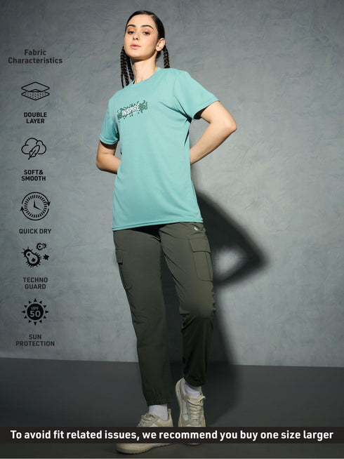 Women Printed Slim Fit Round Neck T-shirt with TECHNOCOOL+