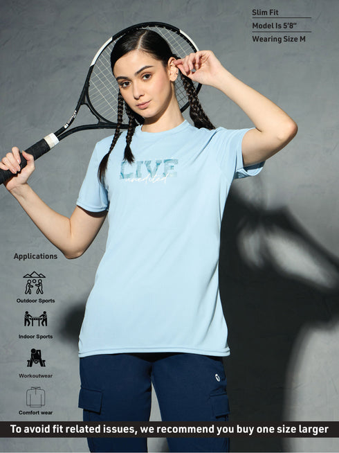 Women Printed Slim Fit Round Neck T-shirt with TECHNOCOOL+