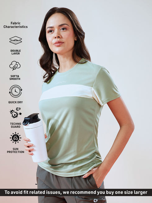 Women Solid Slim Fit Round Neck T-shirt with TECHNO COOL