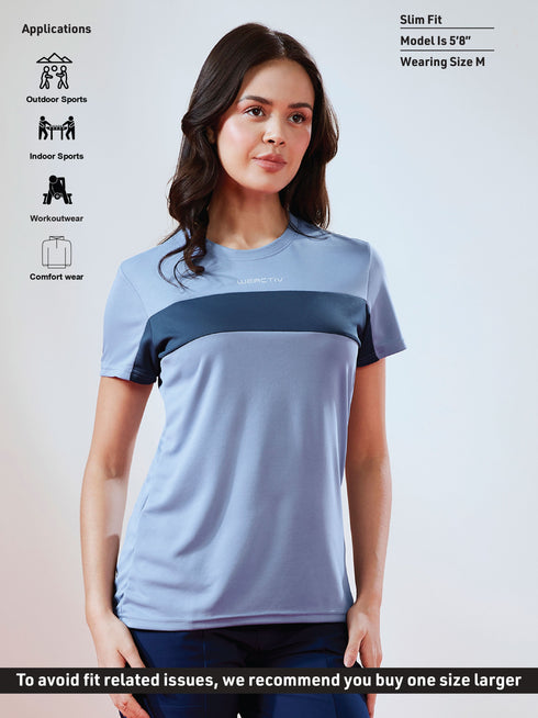 Women Solid Slim Fit Round Neck T-shirt with TECHNO COOL