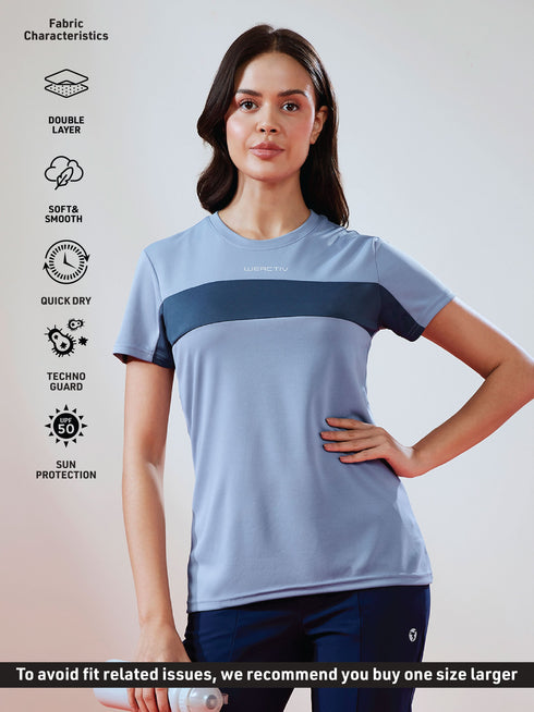 Women Solid Slim Fit Round Neck T-shirt with TECHNO COOL