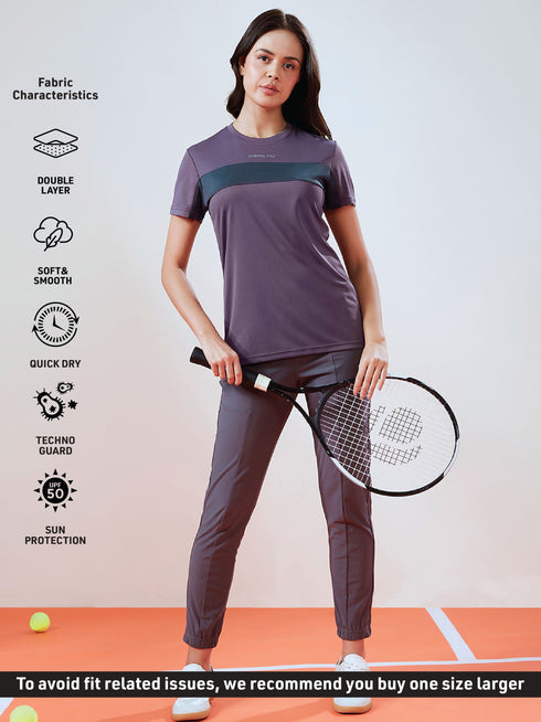 Women Solid Slim Fit Round Neck T-shirt with TECHNO COOL