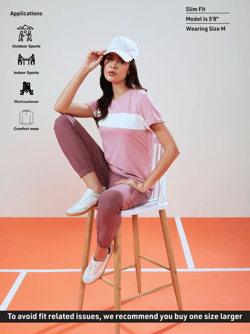 Women Solid Slim Fit Round Neck T-shirt with TECHNO COOL