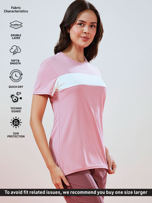 Women Solid Slim Fit Round Neck T-shirt with TECHNO COOL