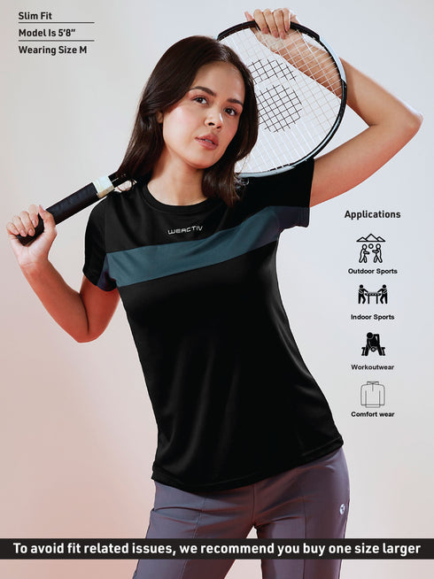 Women Solid Slim Fit Round Neck T-shirt with TECHNO COOL