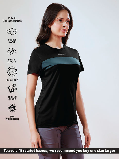 Women Solid Slim Fit Round Neck T-shirt with TECHNO COOL