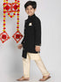 Boy's Black Indo Western Jacket With Kurta And Pyjama Set