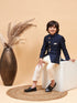 Boy's Navy Blue Indo Western Jacket With Cream Kurta And Pyjama Set