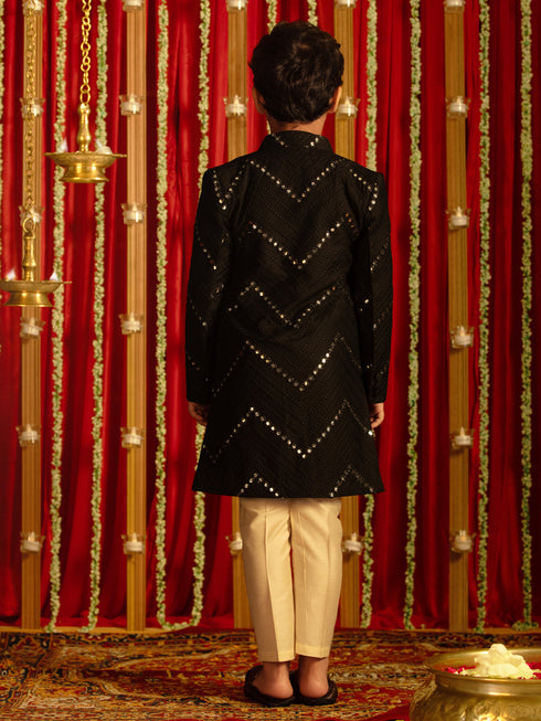 Boy's' Black And Cream Ethnic Mirror Combo Set