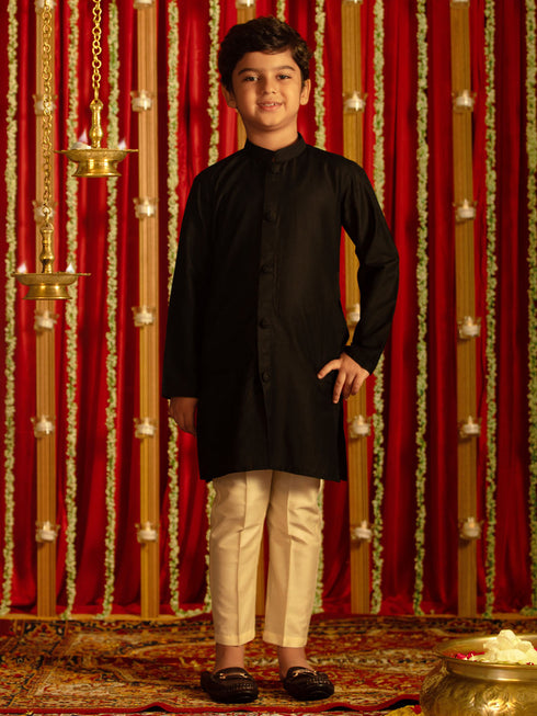 Boy's' Black And Cream Ethnic Mirror Combo Set