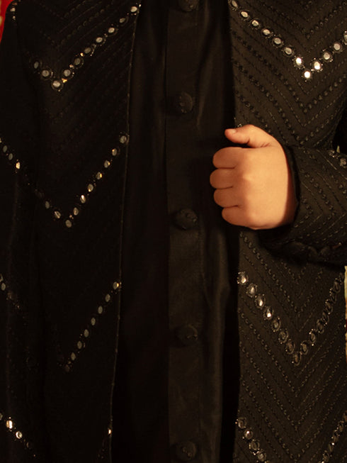 Boy's' Black And Cream Ethnic Mirror Combo Set