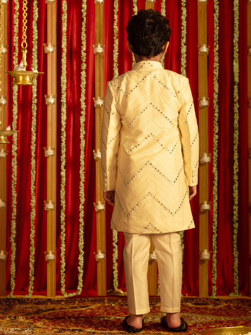 Boy's' Cream And Cream Ethnic Mirror Combo Set