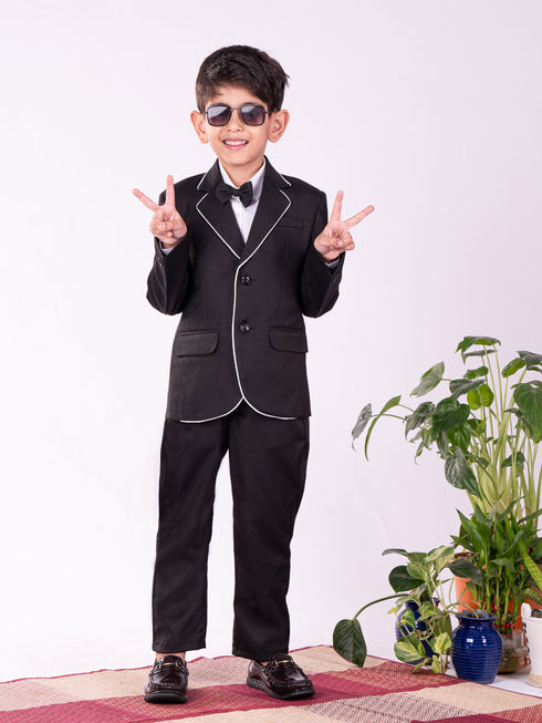 Boy's' White And Black Shirt Blazer And Pant