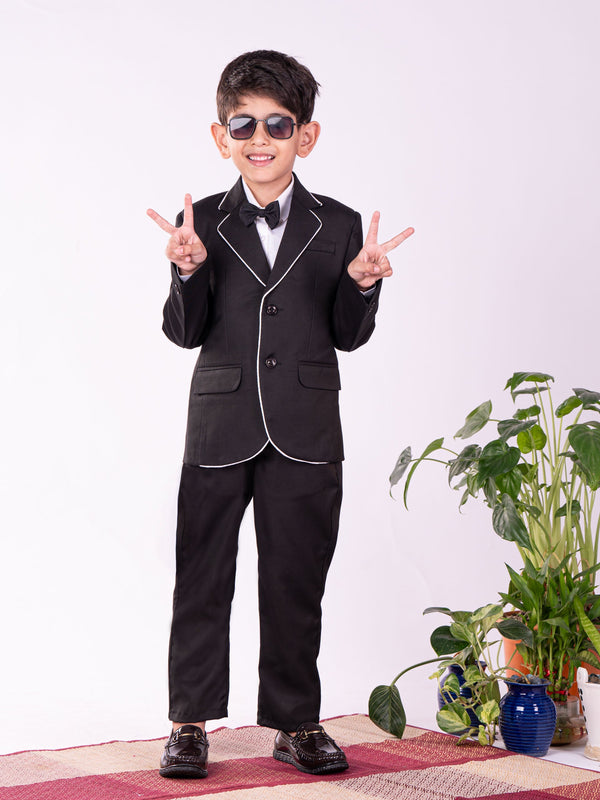 Boy's' White And Black Shirt Blazer And Pant