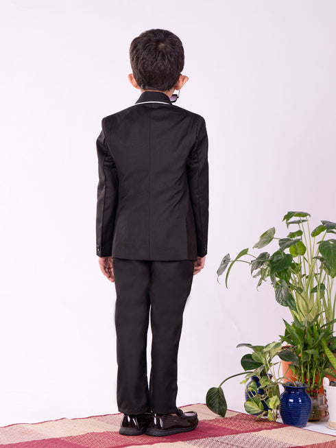 Boy's' White And Black Shirt Blazer And Pant