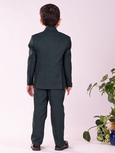 Boy's' Black And Green Shirt Blazer Waist Coat And Pant