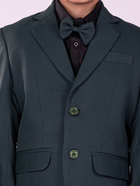 Boy's' Black And Green Shirt Blazer Waist Coat And Pant