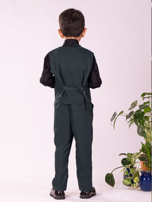 Boy's' Black And Green Shirt Blazer Waist Coat And Pant