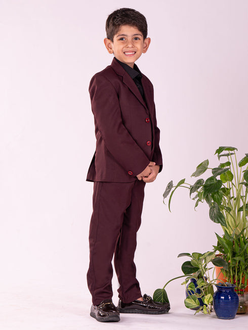 Boy's' Black And Maroon Shirt Blazer Waist Coat And Pant