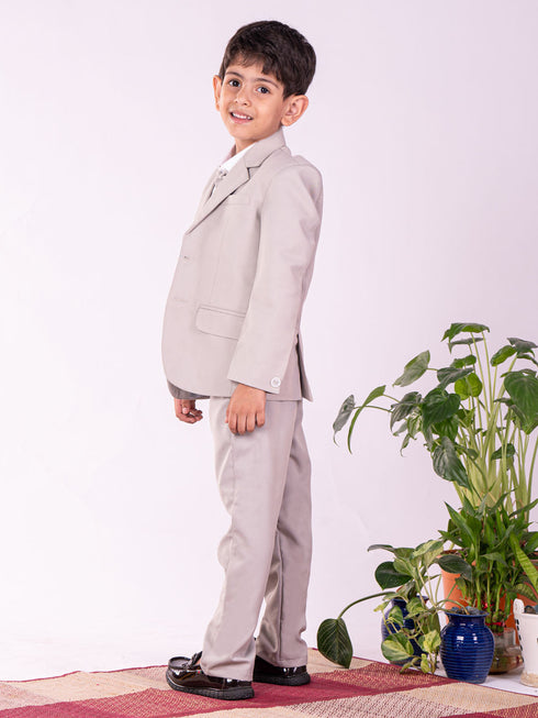 Boy's' White And Gray Shirt Blazer Waist Coat And Pant