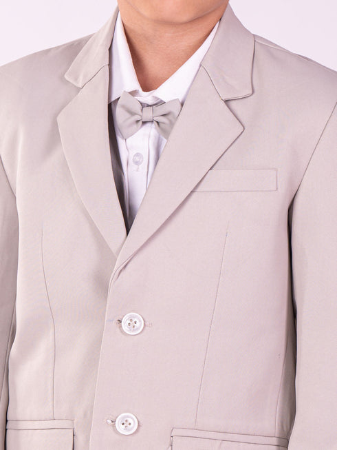 Boy's' White And Gray Shirt Blazer Waist Coat And Pant