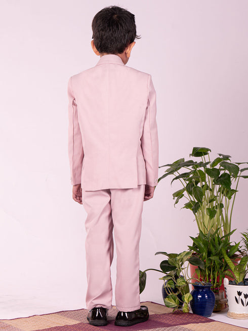 Boy's' White And Pink Shirt Blazer Waist Coat And Pant